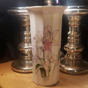 Japanese Tall  Flower Vase with Lily Motif.